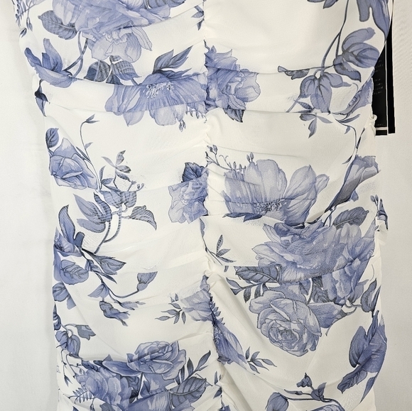 Elle Zeitoune Size Xs Blue And White Ruched Floral Minidress Nwt - Picture 2 of 6